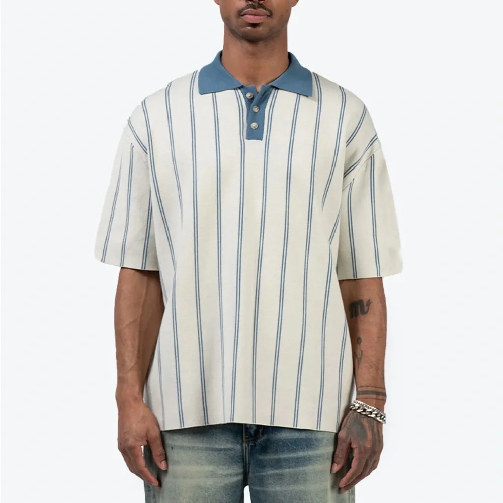 Richie Le Collection | Knit Stripe Collar SS Shirt - Picture 2 of 7